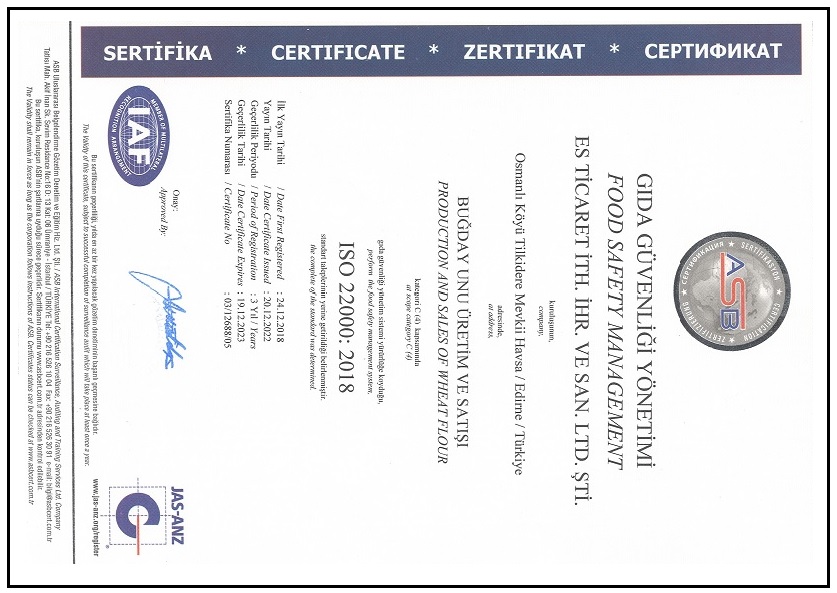 Es ticaret iso-22000 belgesi
